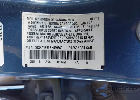 2011 Honda Civic Lx-S from USA, damaged, VIN 2HGFA1F69BH539760